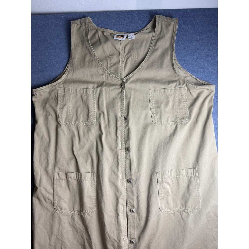 LA Sport Vintage Khaki Tan Sleeveless Button Front Utility Midi Dress 26W